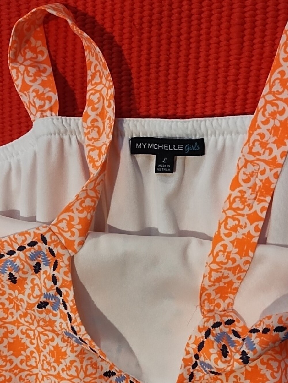 My Michelle Orange Printed Spaghetti-Strap Dress with Blue Accents Girl's Large. - Picture 2 of 11